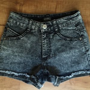 High Waisted Black Denim Shorts